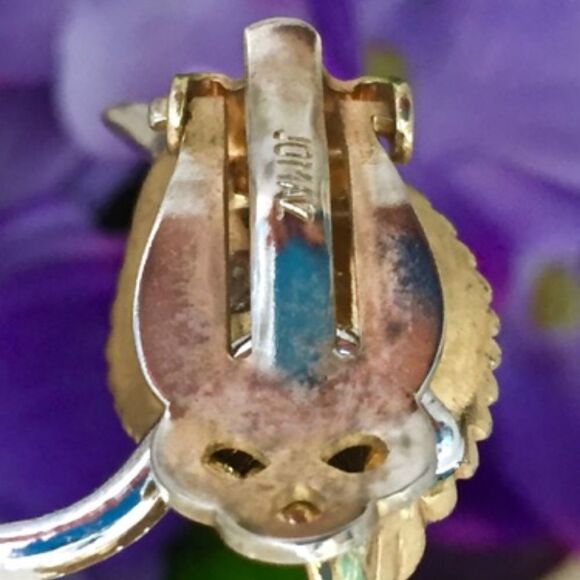 JOMEZ LEAF SHAPE GOLD RHINESTONE CLIP EARRINGS - Picture 5 of 5